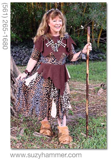 Oooga showing off her 'bear' feet and her walking stick, along with a fabu bone necklace.
